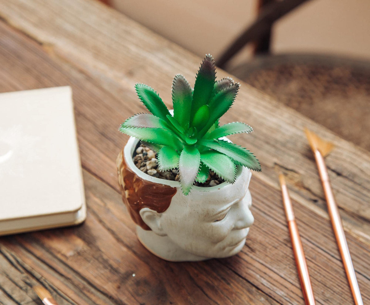 Toynk Halloween Michael Myers 3-Inch Ceramic Mini Planter with Artificial Succulent | Small Flower Pot, Faux Indoor Plant