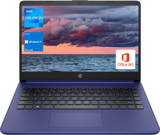 HP Portable Laptop, Student and Business, 14" HD Display, Intel Quad-Core N4120, 16GB DDR4 RAM, 64GB eMMC, 1 Year Office 365, Webcam, SD Card Reader, HDMI, Wi-Fi, Windows 11 Home, Blue, KKE Mousepad