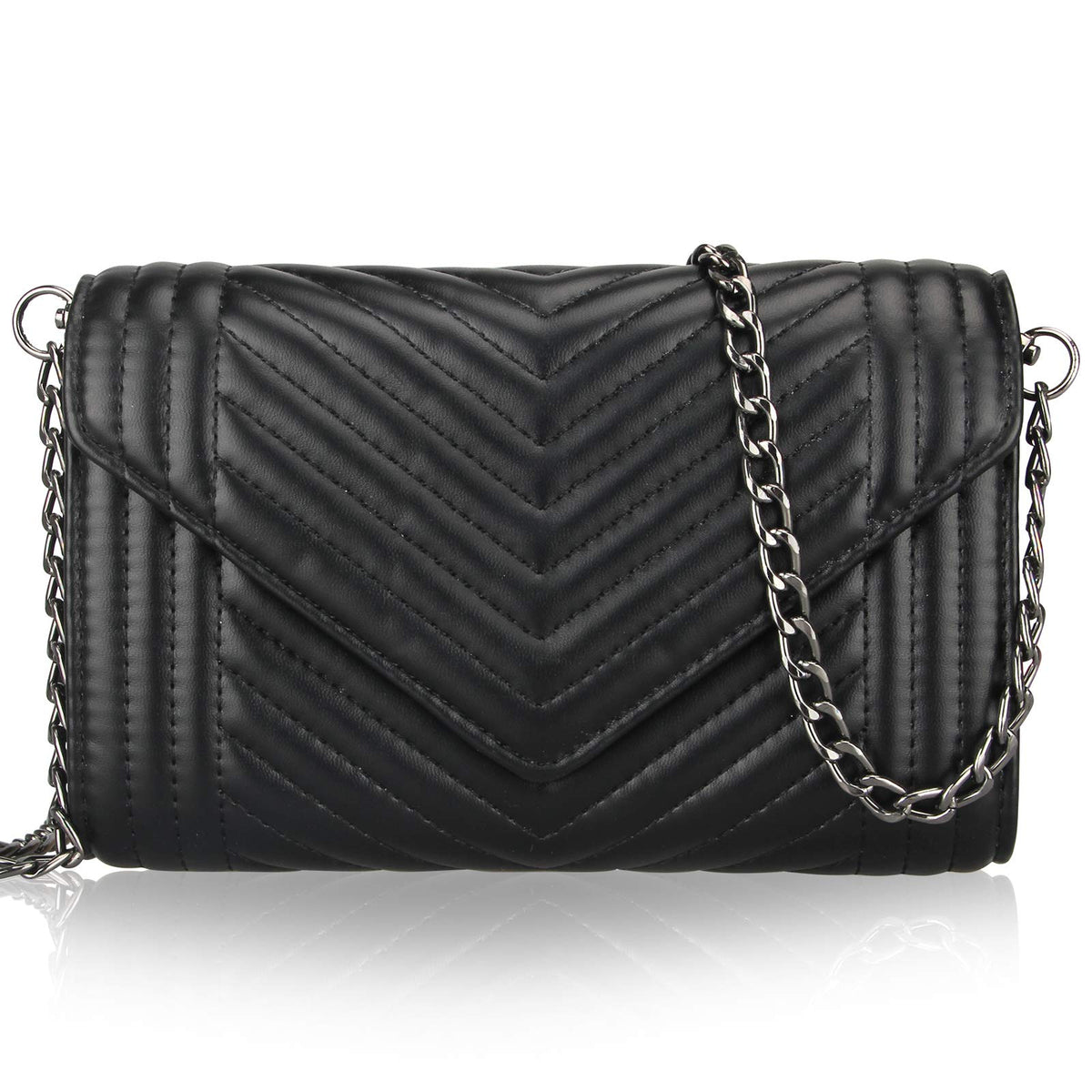 Small Leather Crossbody Bag for Women Clutch Purse Womens Handbag Ladies Black Cross Body Purses Designer Shoulder Bag with Chain Strap Mini Quilted Crossbody Phone Bags