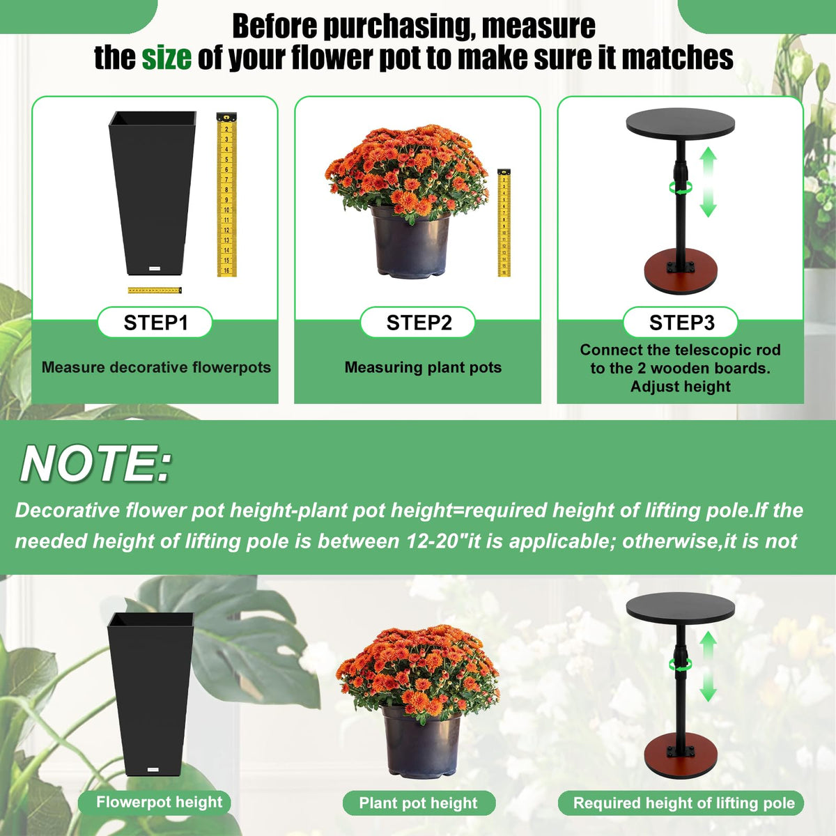 Adjustable Plant Risers For Inside Pots, 2 Set 13-21" Plant Risers for Pots Outdoor, Plants Lifters for Inside Pot, Adjustable Planter Insert Riser Stand for Tall, Square, Round, Tapered Planters