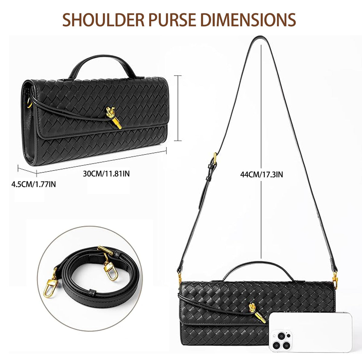 HRANRA Woven Clutch Purse for Women, Evening Handbags Crossbody Bag Purse Formal Evening Bag Clutch Bag Black Purse
