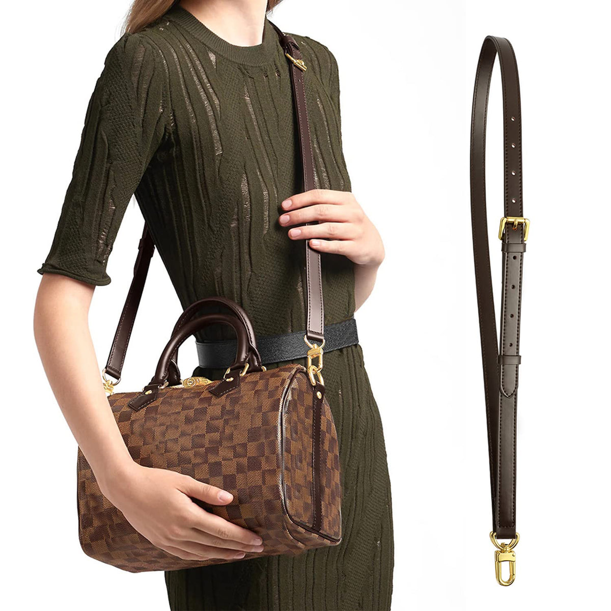 BEUDW Vachetta Leather Adjustable Crossbody Strap for Leather Shoulder Strap Belt Replacement Suitable for L V Handbags