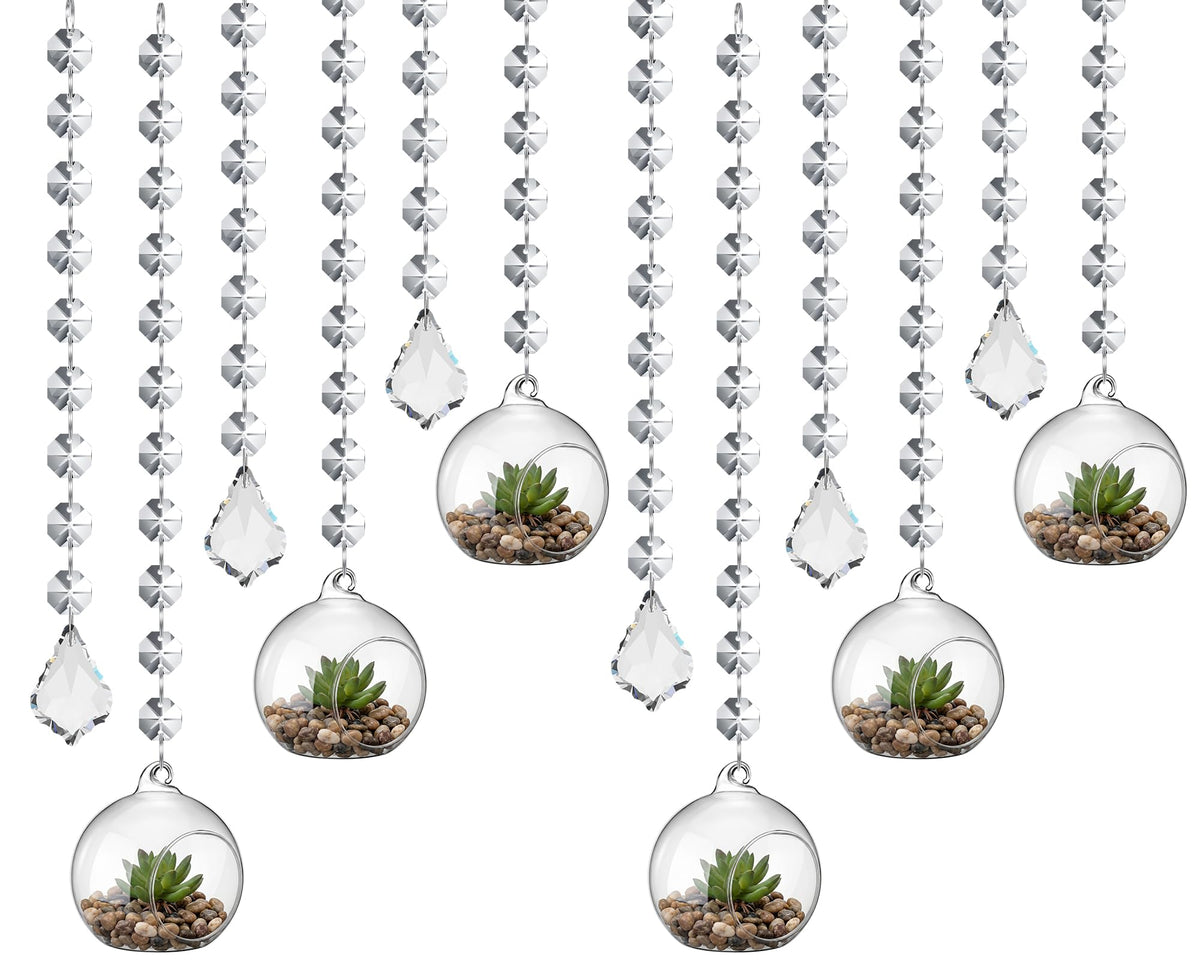 GlikCeil 112 Pcs 3.15'' Hanging Glass Tealight Holder with Clear K9 Crystal Garland Strands and Maple Leaf Pendants Globe Plant Terrariums Glass Orbs for Wedding Party Valentine Decoration