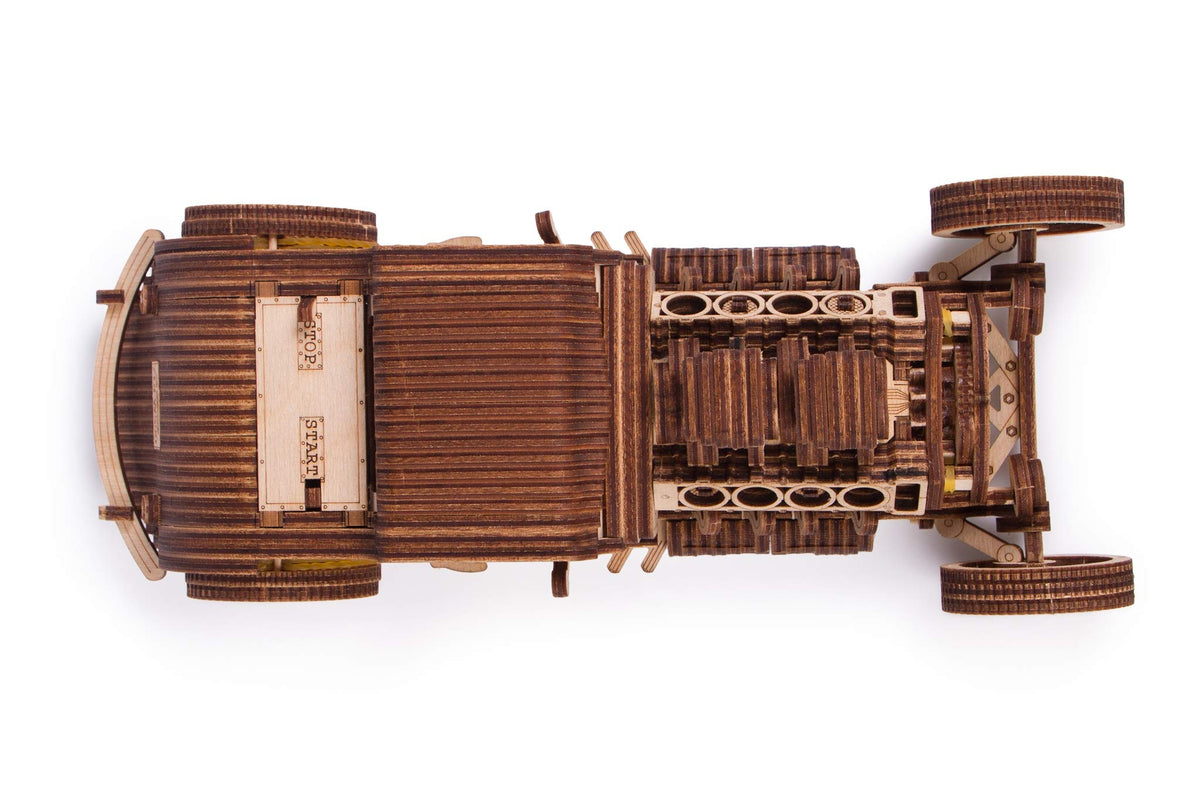 Wood Trick Hot Rod Wooden Model Car Kit to Build - Rides up to 32 feet - Detailed - 3D Wooden Puzzles for Adults to Build - Engineering DIY Mechanical Wood Model Kits for Adults