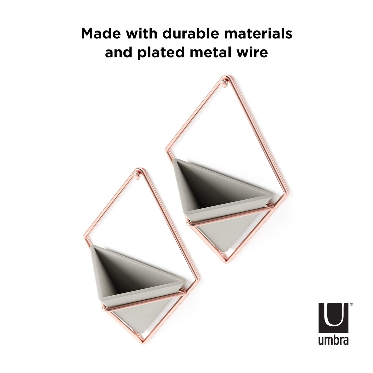 Umbra Trigg Hanging Planter Vase Wall Decor, Set of 2 Pots Containers for Succulents, Cactus, Faux Plants, and More, Small, Grey/Copper