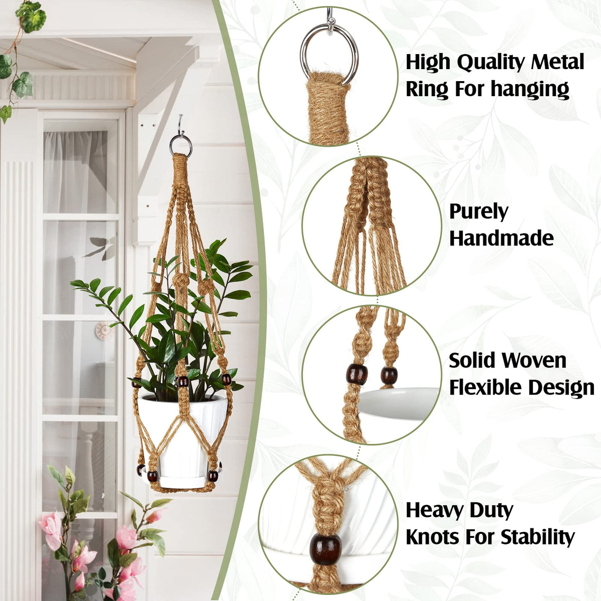 Hoteam 12 Pcs Macrame Plant Hangers Macrame Hanging Planters for Indoor Plants Handmade Boho Hanging Baskets Flower Pots Holder for Outdoor Home Wall Decor(Brown)