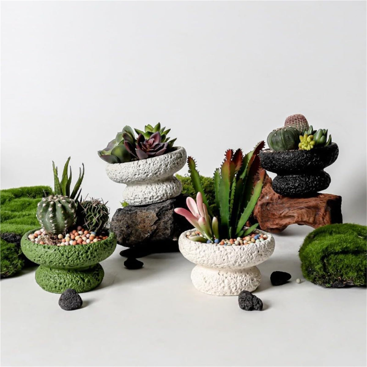 FXLTHIYBO Sleek Cement Creative Meteorite Pattern Flower Pot Planter Plants Flowers Bonsai Decoration for Indoor use(White,Large)