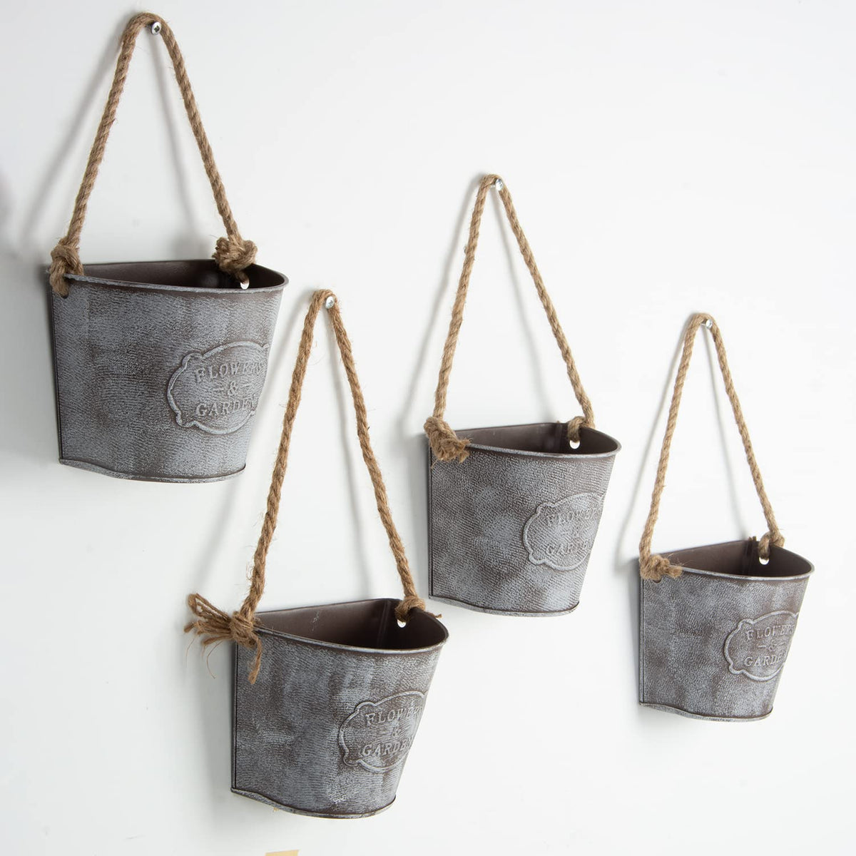 XONOR 4Pcs Galvanized Metal Hanging Wall Planter, Rustic Wall Flower Vase for Succulents Herbs Country Home Farmhouse Wall Decoration (2)