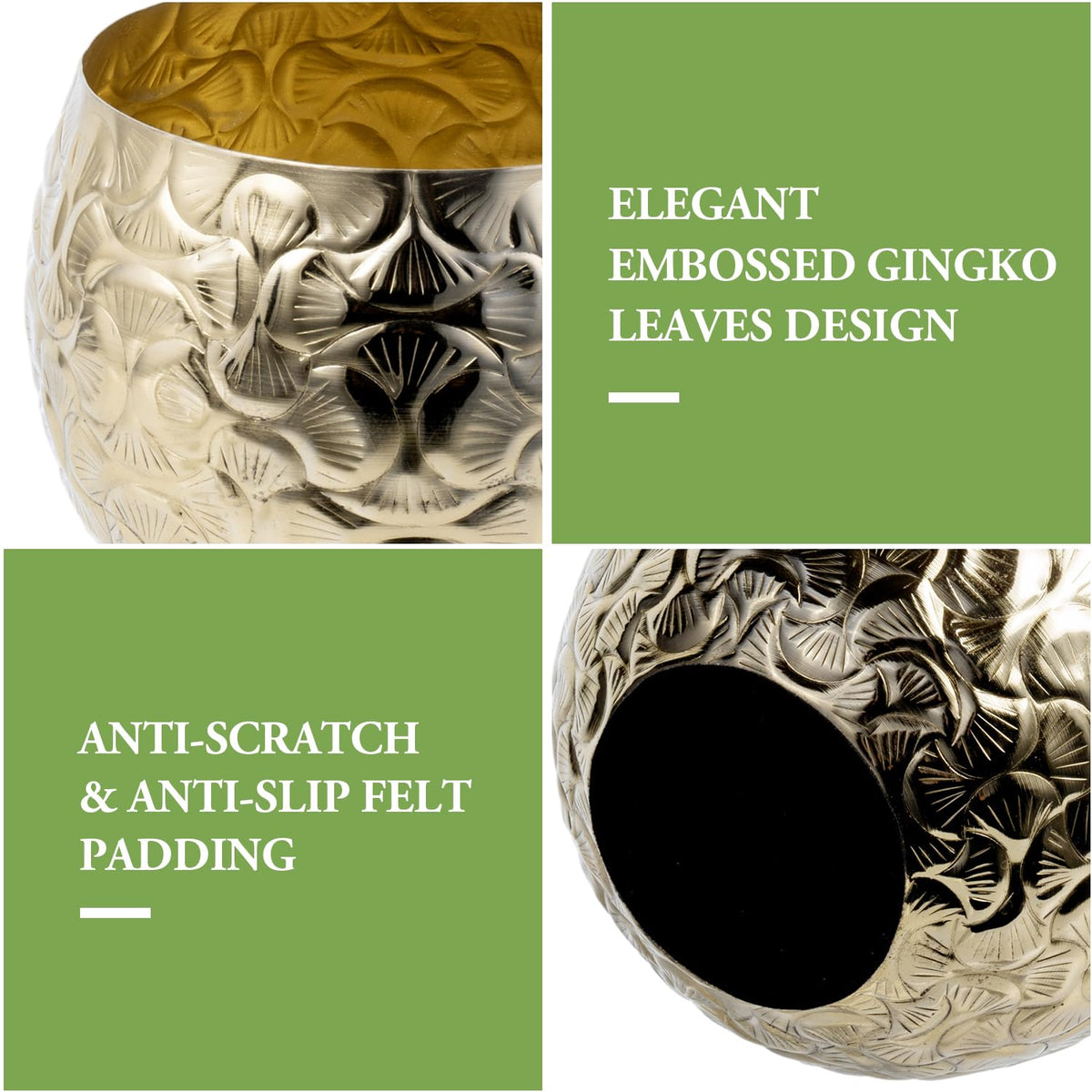 MyGift 5.5 inch Vintage Style Brass Tone Metal Embossed Ginkgo Leaf Design Planter Pot Bowl for Indoor Plants - Handcrafted in India