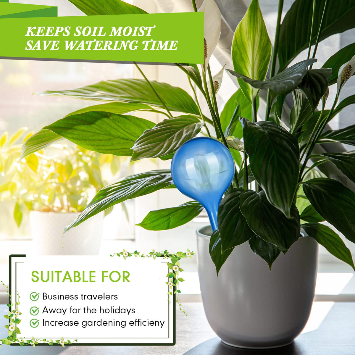 Pinkunn 36 Pcs Plant Watering Globes Plastic Self Watering Bulbs Automatic Plant Watering Devices Self Watering Planter Insert Small Plant Waterer for Garden Indoor and Outdoor Plants Flowers (Blue)