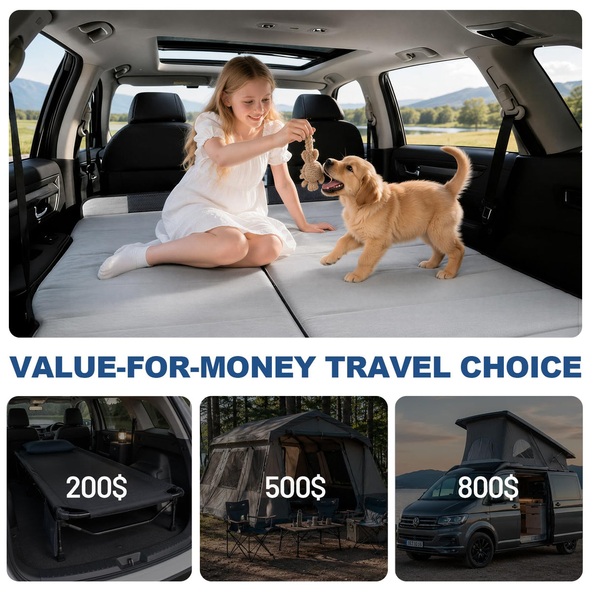 SXMMXS Camping Mattress for Mid-Size SUVs, No Inflation Needed, Foldable Foam Trunk Bed, SUV Air Mattress Alternative for Travel Sleeping, Ideal for Camping Essentials and Road Trips, Gifts for Guys