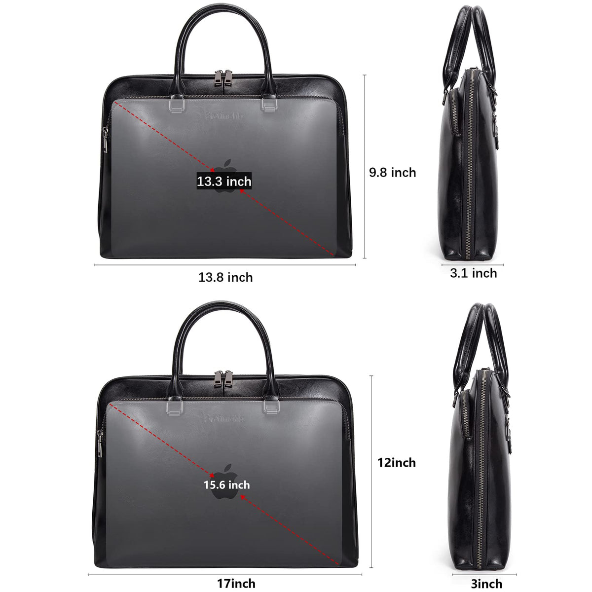 Blofinche Genuine Leather laptop Briefcase: Messenger shoulder bag 15 16 inch men macbook case women work satchel designer handbag Black