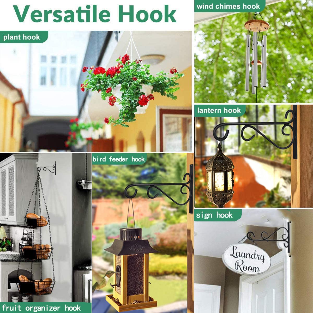 Hanging Plant Brackets, 2pcs 12 Inch Heavy Duty Wall Mount Bracket Strong Durable Rust-Resistant Plant Hanger Hook with High Load Capacity 120lb for Hanging Plants Bird Feeder Lantern Wind Chimes