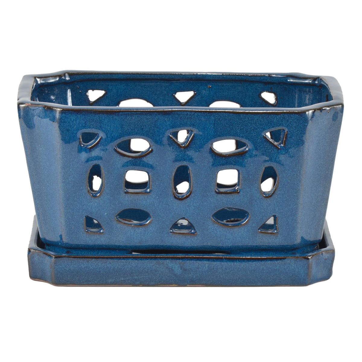 W&W Orchid Pot with Holes and Saucer for Repotting, Blue, 9.7 Inch