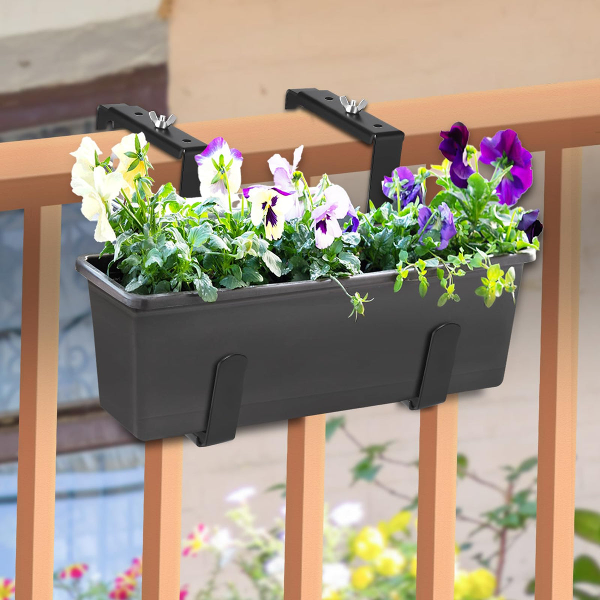 VIVIKEN Planter Box Brackets, Adjustable Flower Brackets for Deck Railing, No Drill Window Bracket for Outdoor Planters-4 Pack