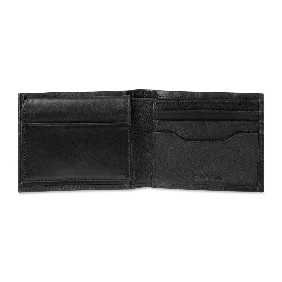 Calvin Klein mens RFID Leather Minimalist Bifold Wallet With ID Window Black Passcase