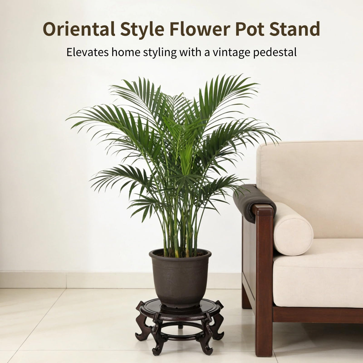 Toyosport 10 in Plastic Plant Stand, Flower Pot Display Base for Indoor Vase, Chinese Fishbowl Planter Pedestal, Round Reddish Brown Finish Furniture Stool for Potted Plants Indoor Outdoor