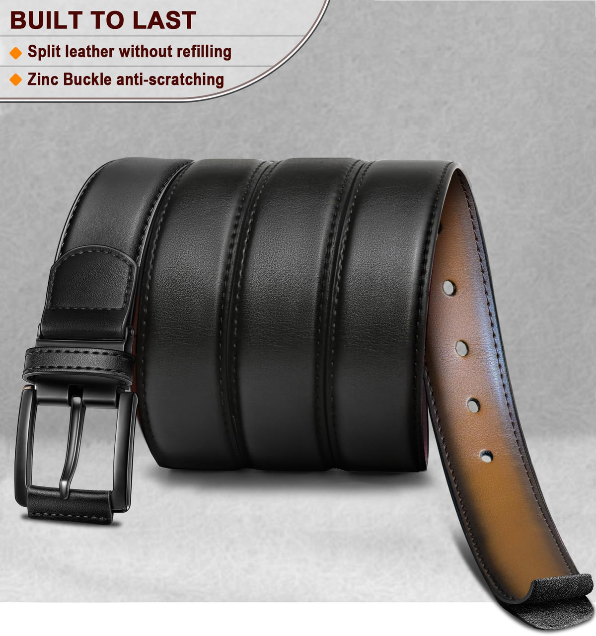 KEMISANT Men Reversible Belt-Leather Belt for Men Dress Casual Jeans 1 3/8",One Reverse For 2 Sides(Black/Tawny,28"-30" Waist Adjustable)