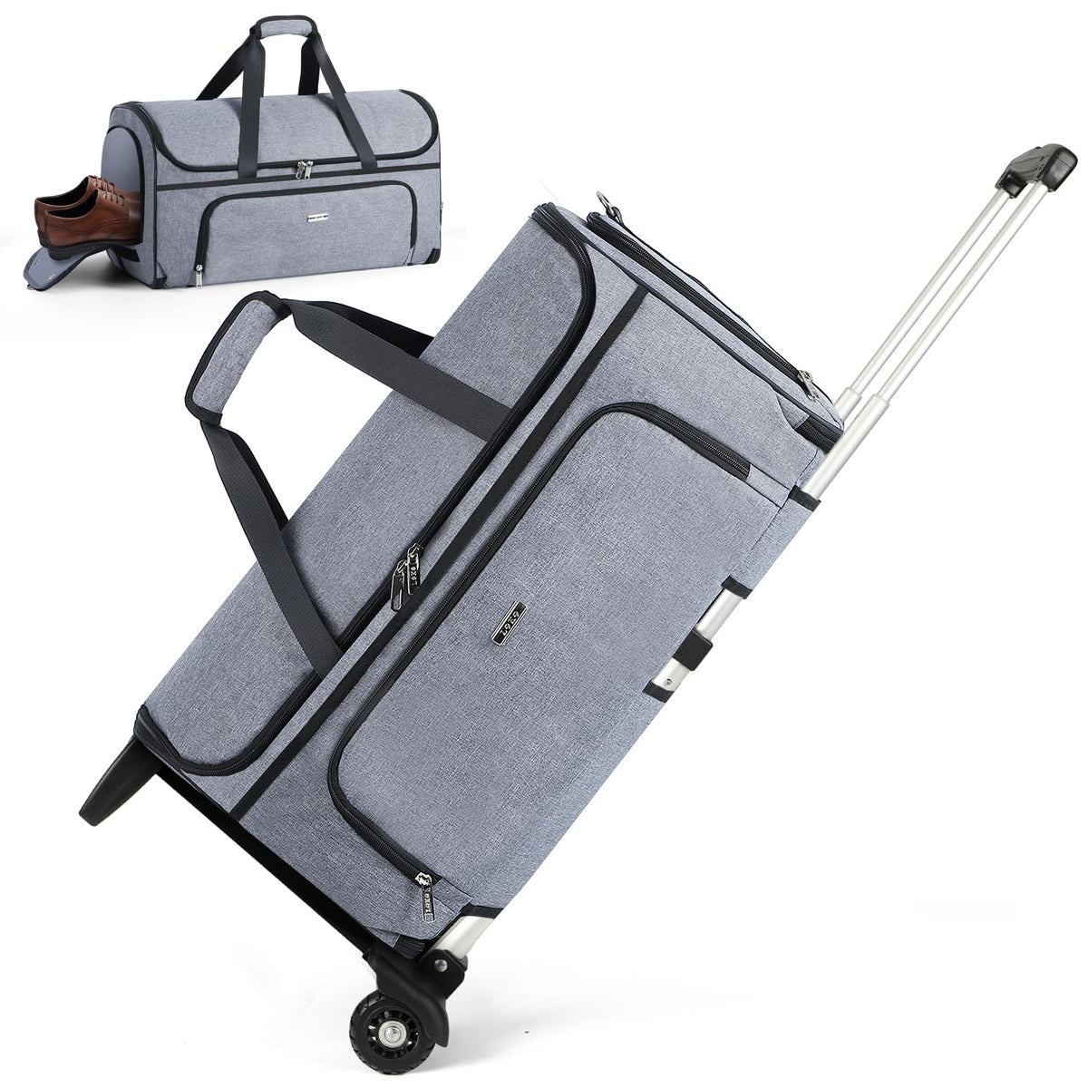 LekeSpring Garment Bags with Wheels, Garment Convertible Weekender Bags, Large Garment Bags for Travel, Duffle Luggage Bag Garment Bag (Grey, Medium)