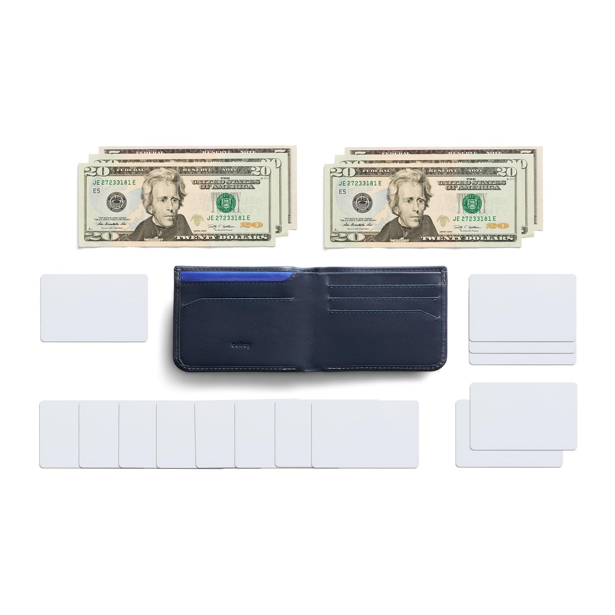 Bellroy Hide & Seek, slim leather wallet, RFID editions available (Max. 12 cards and cash) - Navy