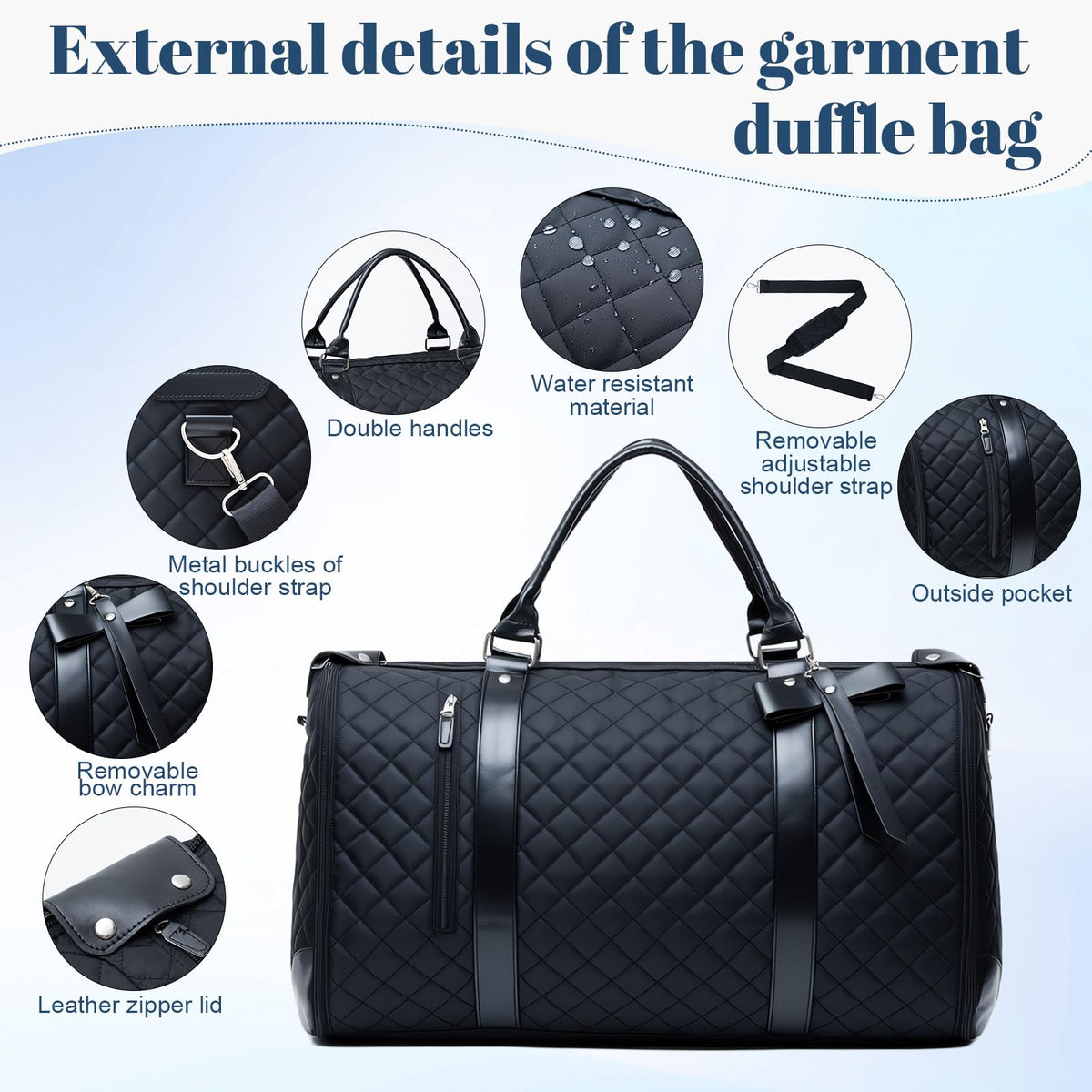 GARPROVM Garment Bags for Travel Women, 3 in 1 Convertible Garment Duffle Bags with Separated Tote Bag, Waterproof Suit Bag Travel Carry On Luggage Weekender Bag for Business Trip, Black