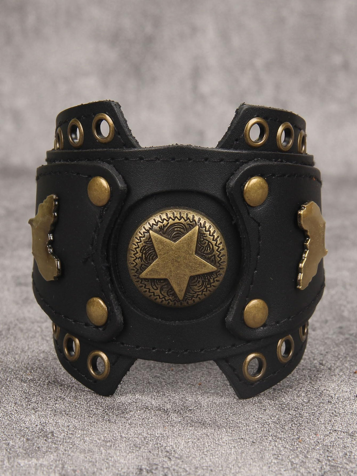 GelConnie Womens Black Leather Cuff Bracelet Wide Leather Biker Cuff Bracelet for Men Star Studded Punk Rock Wristband Gothic Bracelets