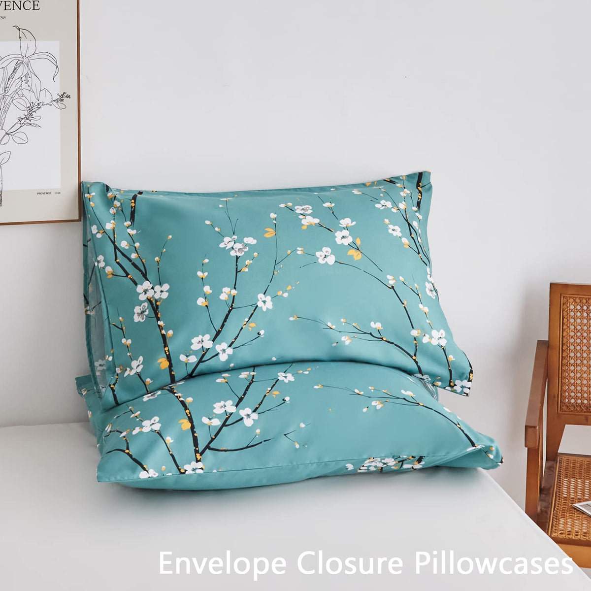 ZRNBAST Teal Sheet Set 4 Pcs King Sheet Set Floral Print Flat Sheet Fitted Sheet Farmhouse Style Chic Bedding Sheets Easy Fit Microfiber Sheets-All Seasons (Teal, King)