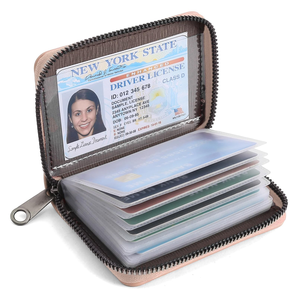 SENDEFN Women's Credit Card Holder Small Leather Card Case Compact ID Case Organizer Zipper Ladies Wallet with 22 Slots