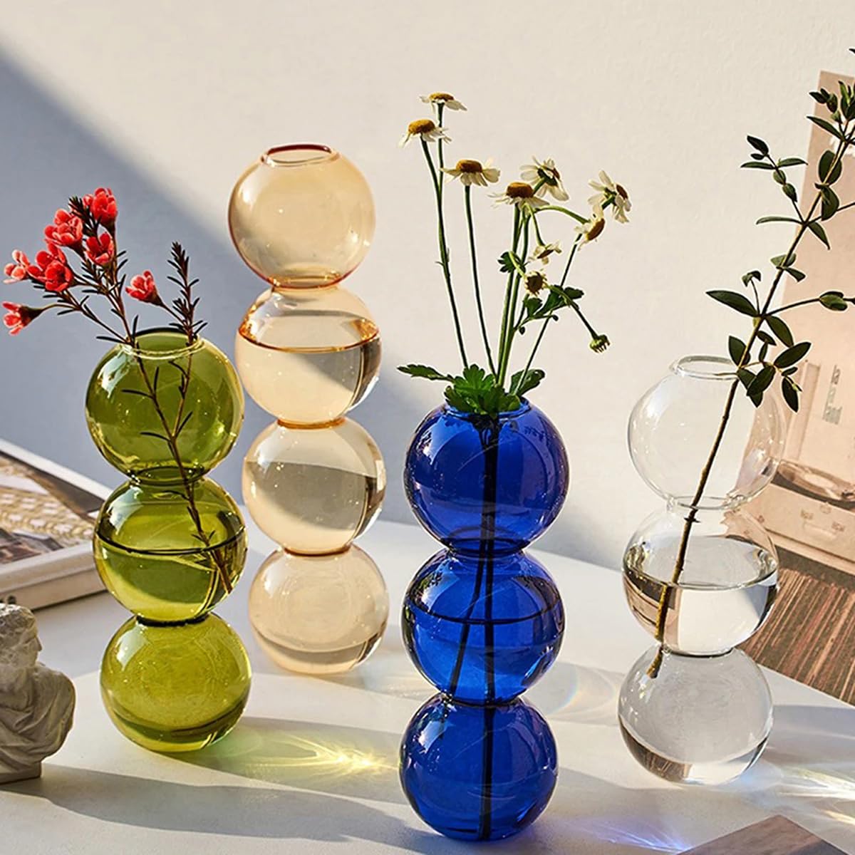 LKXHarleya Aesthetic Ball Aesthetic Decorative Vase, Glass Bubble Vases Ball Bud Vase for Centerpieces, Flower Arrangement, 2.36 x 8.66 Inch, Orange