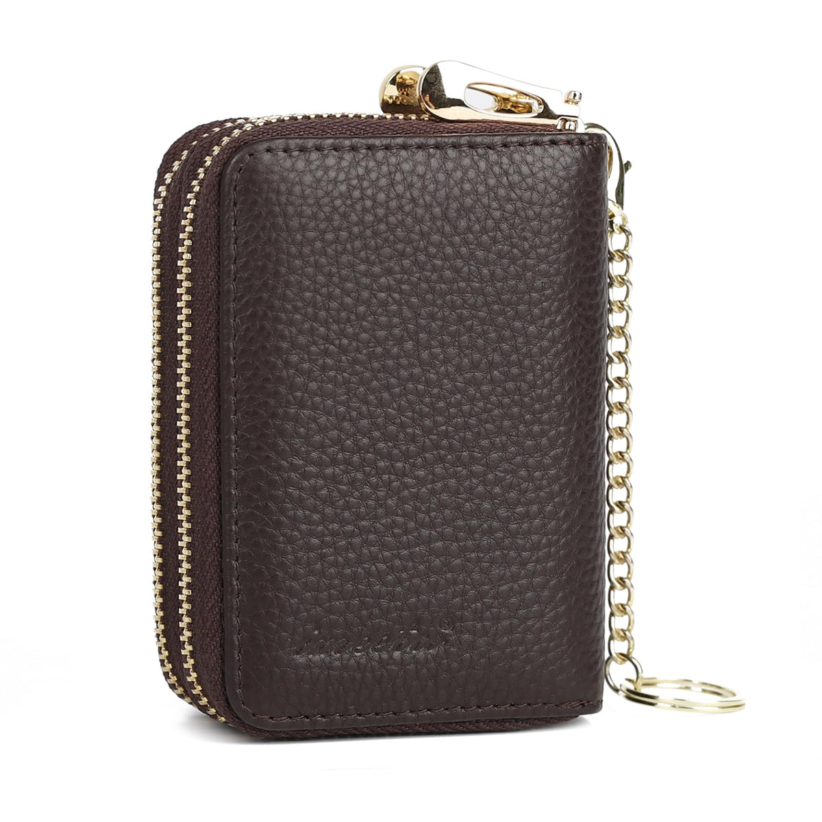 imeetu RFID Credit Card Wallet, Genuine Leather Zipper Card Case Holder with Removable Keychain(Max - Coffee)