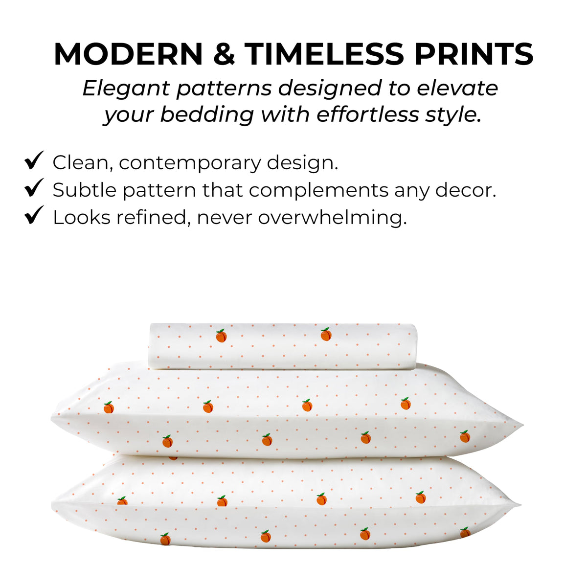 Mayil Manor Queen Size Fitted Sheet with 18" Deep Pockets, No Flat - Percale Weave Natural - Breathable 100% Cotton Printed Bedding, 1 Fitted Sheet + 2 Pillowcases - Peach Dot Print