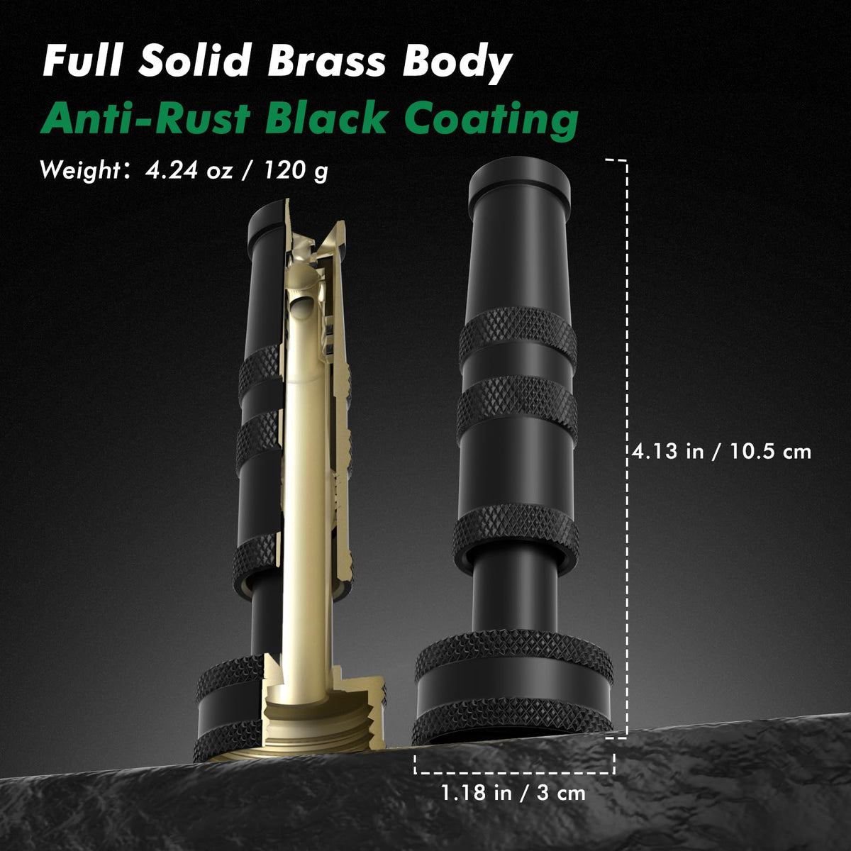 RESTMO Heavy Duty Brass High Pressure Hose Nozzle with Anti-Rust Coating, Adjustable Twist Water Hose Nozzle with 3 Spray Patterns for Garden Watering, Car Washing, Patio & Floor Cleaning