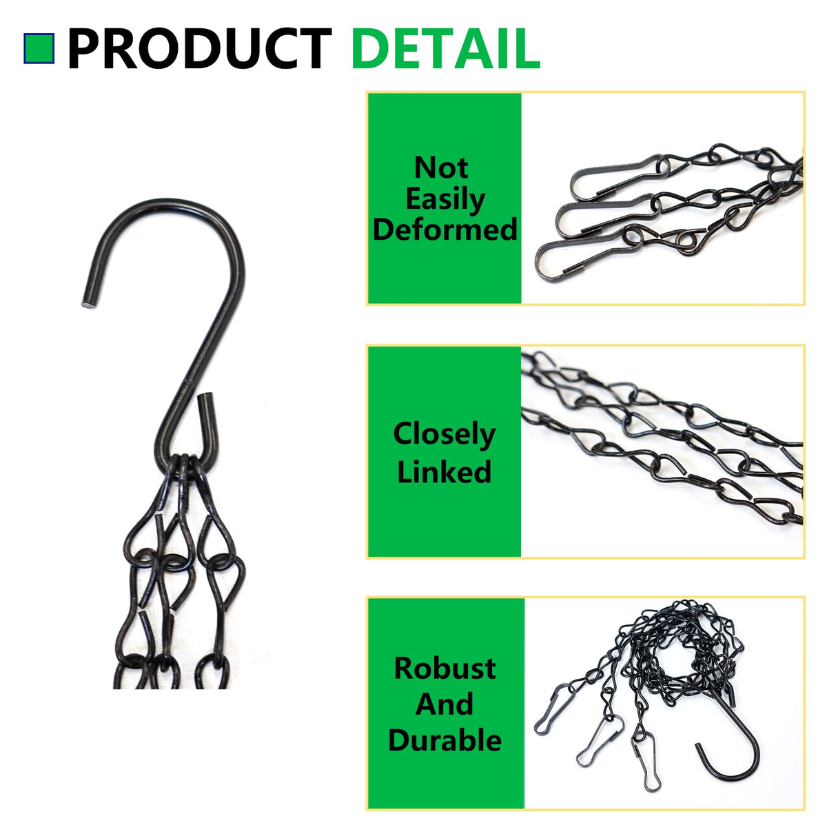 BDS-HOME 16inch Hanging Baskets Chains 3 Leads Hanging Chains Flower Pot Chain Hanger Replacement for Planters, Bird Feeders, Creative Light, Wind Chime, Lanterns and Ornaments