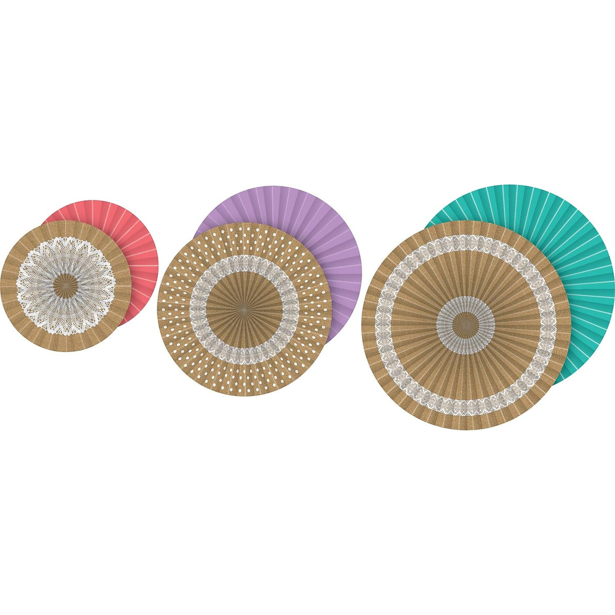 Teacher Created Resources Hanging Paper Fans, Shabby Chic Burlap Design, 3 Packs, 3 Per Pack