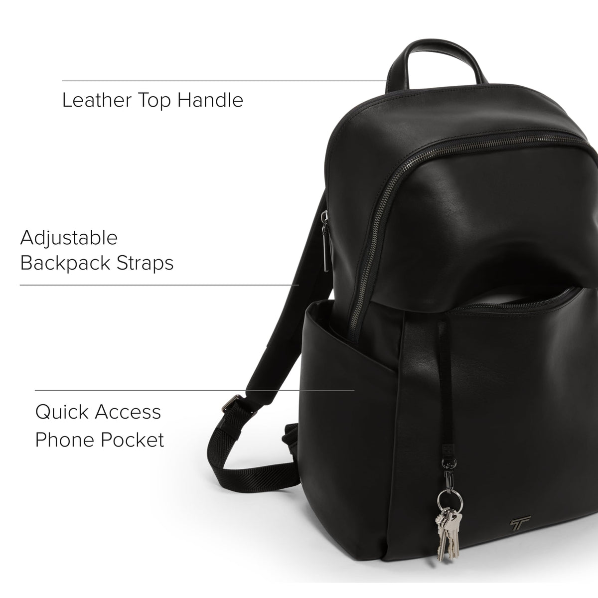 TUMI - Voyageur Raina Backpack - Women's Premium Leather Backpack - Everyday Bag with Phone Pocket & Laptop Compartment - Black, Gunmetal Hardware