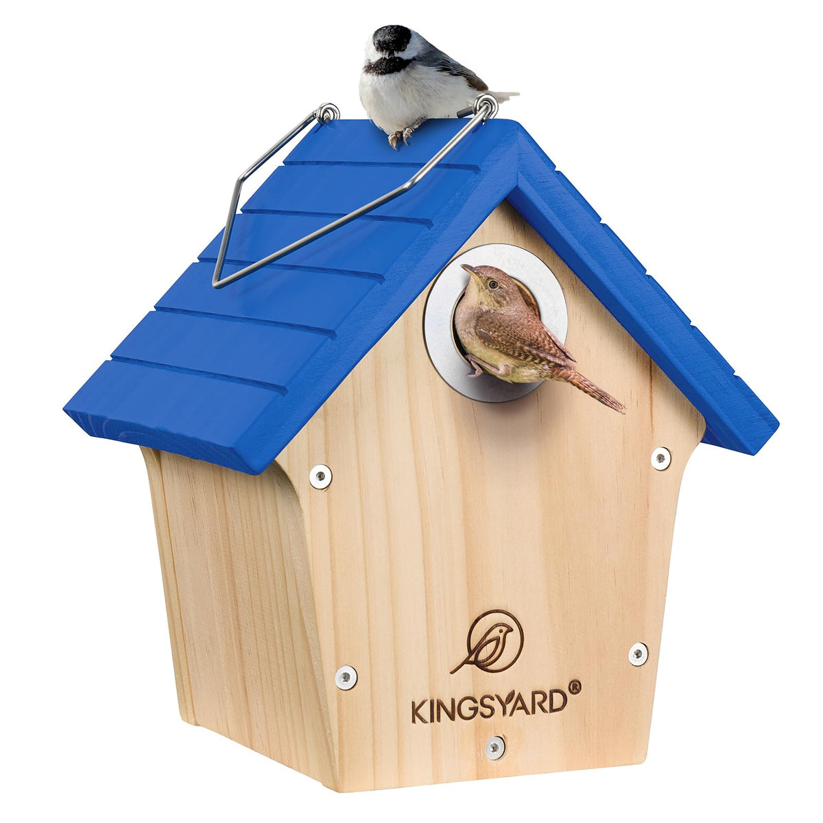 Kingsyard Wooden Wren House with Predator Guard, Bird Nesting for Outdoor, Garden Patio Nest Box Birdhouse for Wild Bird Watching, Royal Blue