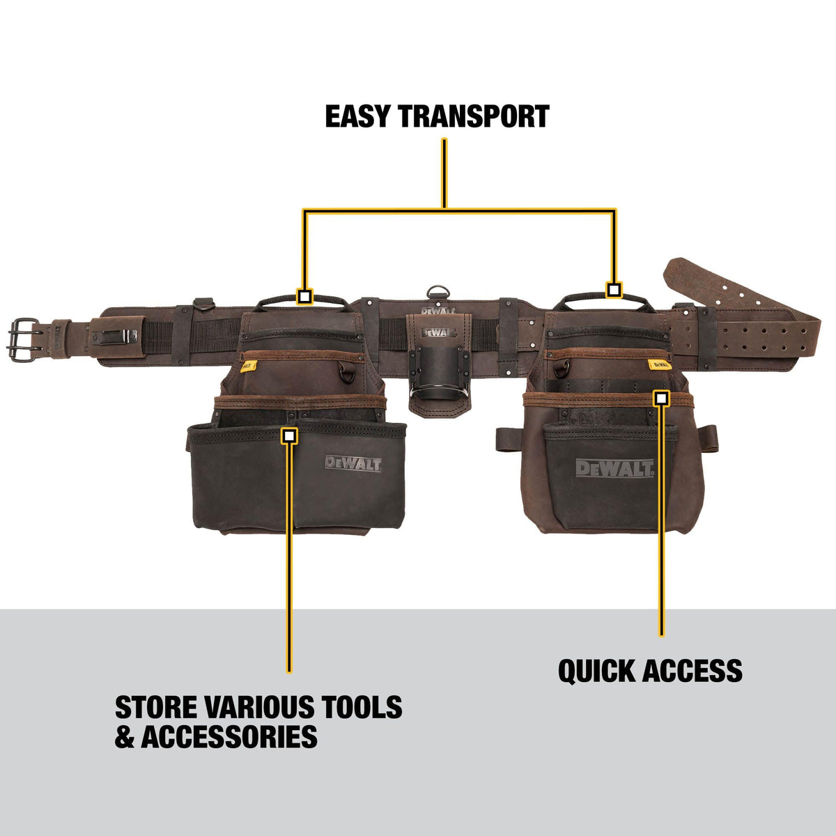 DEWALT Leather Tool Belt Organizer with 18 Pockets, Heavy Duty Construction (DWST550113)