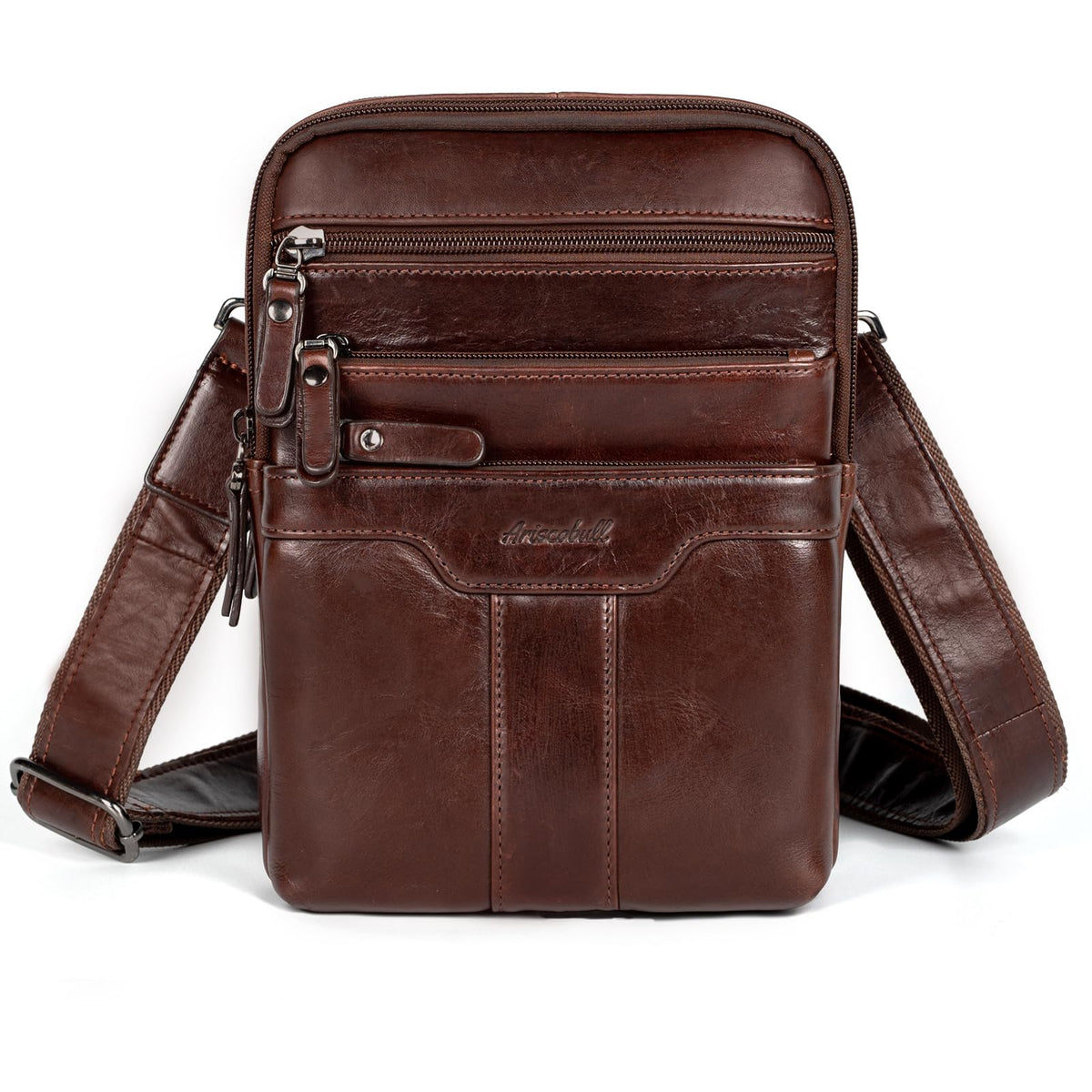 Ariscobull Leather Messenger Bag for Men, Small Leather Sling Shoulder Bag Messenger Pack for Men, Man Purse (Brown)