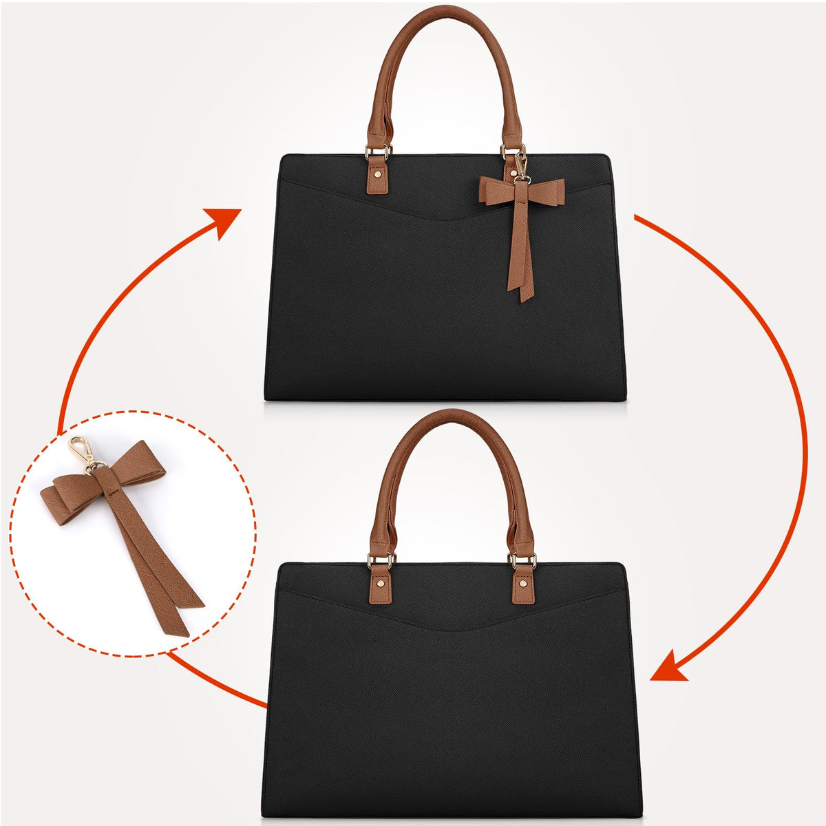 RAINSMORE Laptop Bag for Women 15.6 Inch PU Leather Laptop Tote Bag Professional Business Office Briefcase Waterproof Work Bag Computer Tote Bag Large Lightweight Handbag Shoulder Bag