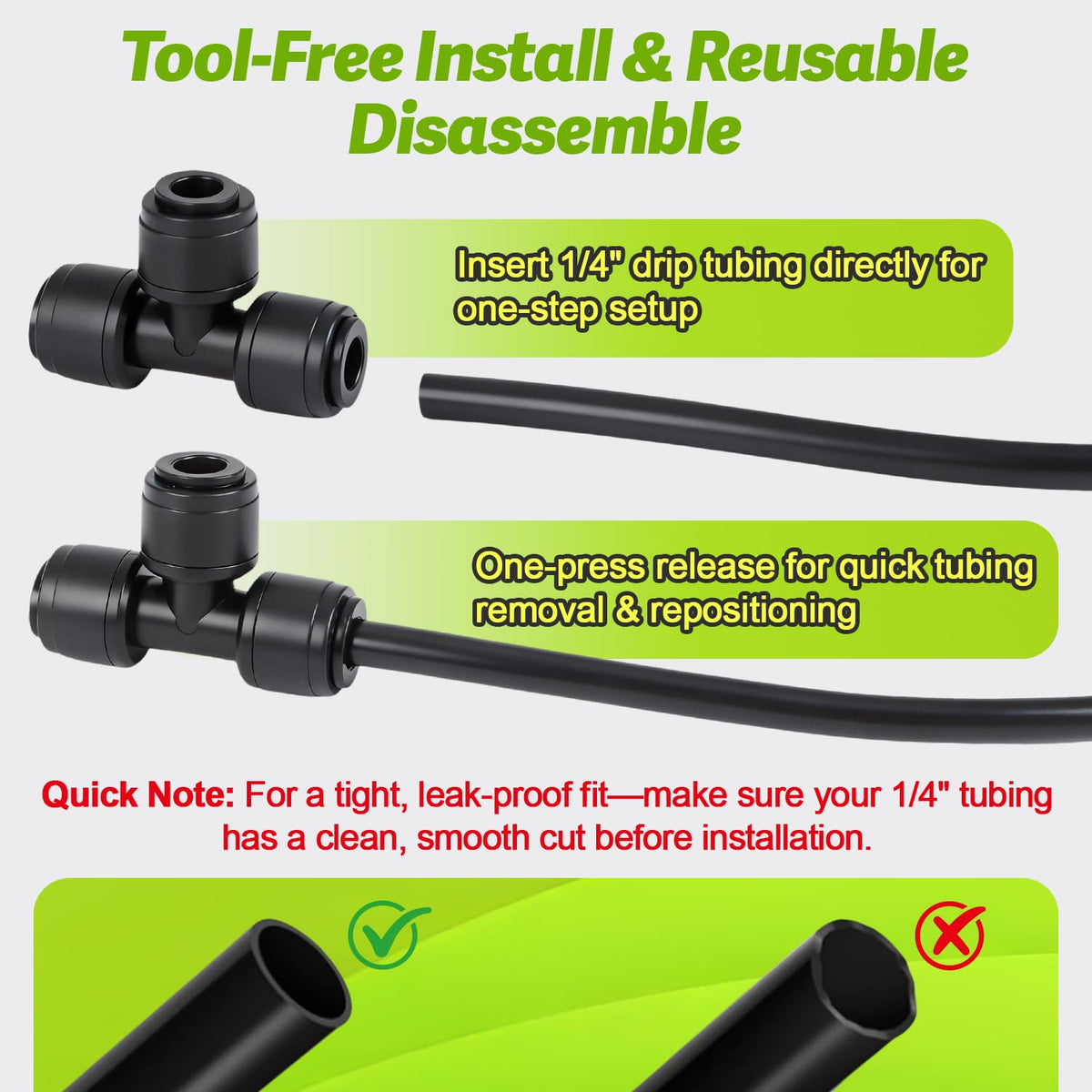Copadri Quick Connect 1/4" Drip Irrigation Tee Fitting: 32 Pieces Push to Fit Drip Line T Parts for 1/4-Inch Tubing Leak Free Dripline Hose Connectors for Garden Lawn Sprinkler System