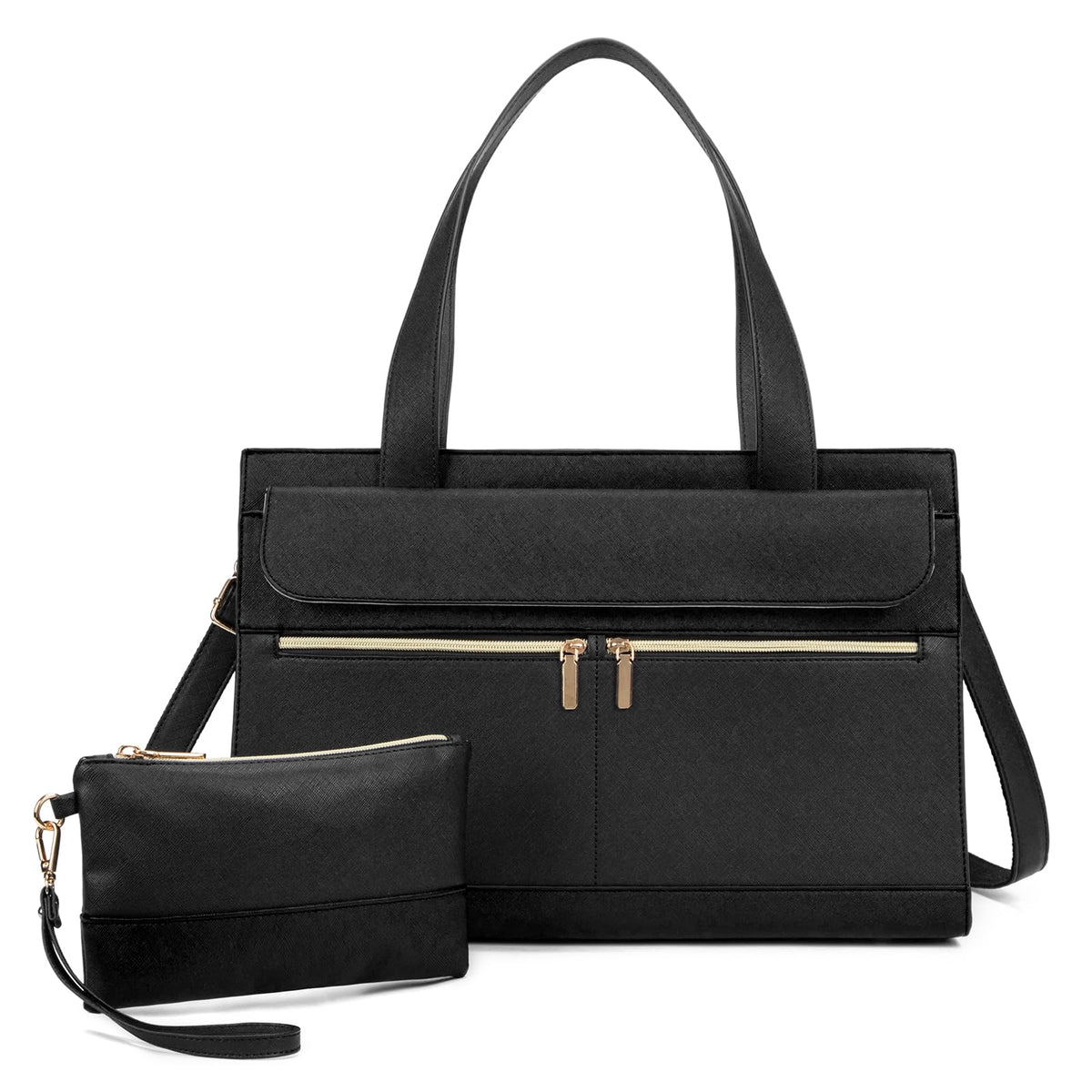 Laptop Bag for Women 15.6 Inch, Professional Tote Briefcase Purse, Eco-friendly Leather Teacher Bag Work Bag for Business(Black)