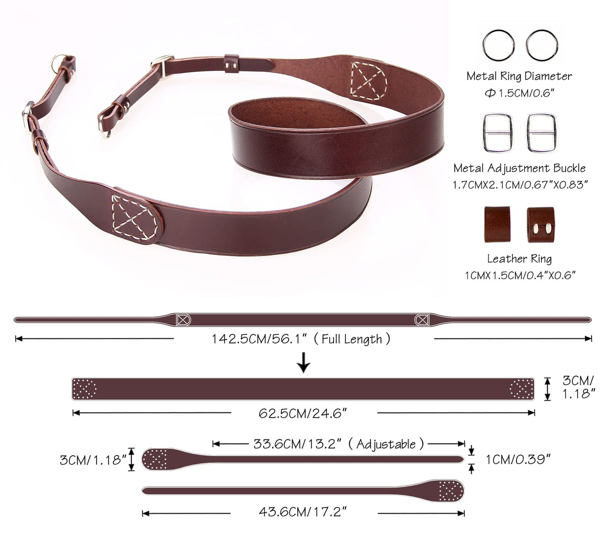 MY MEMORY Handmade Genuine Leather Camera Strap,Adjustable Camera Neck Shoulder Strap for All SLR and DSLR-Dark Brown
