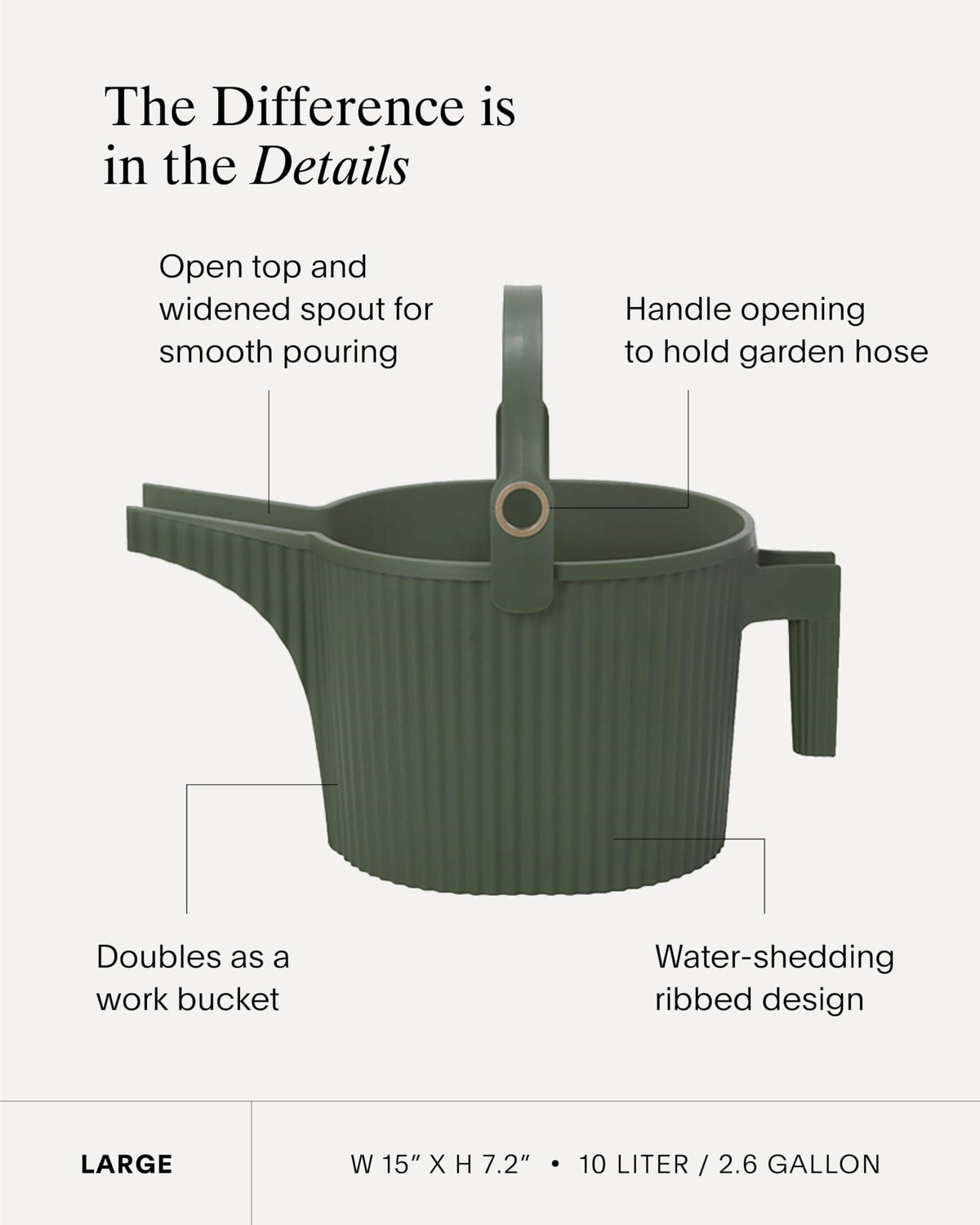 Hachiman Large Watering Can - 5 L Plant Watering Can with Widened Spout for Indoor and Outdoor Plants - Hands-Free Filling - 15" × 7.2" - Black