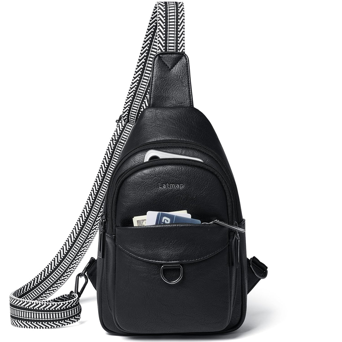 LATMAP 7L Sling Bag for Women Men Crossbody Belt Bag Small Travel Sling Backpack Anti Theft Chest Daypack Purse Faux Leather,Black