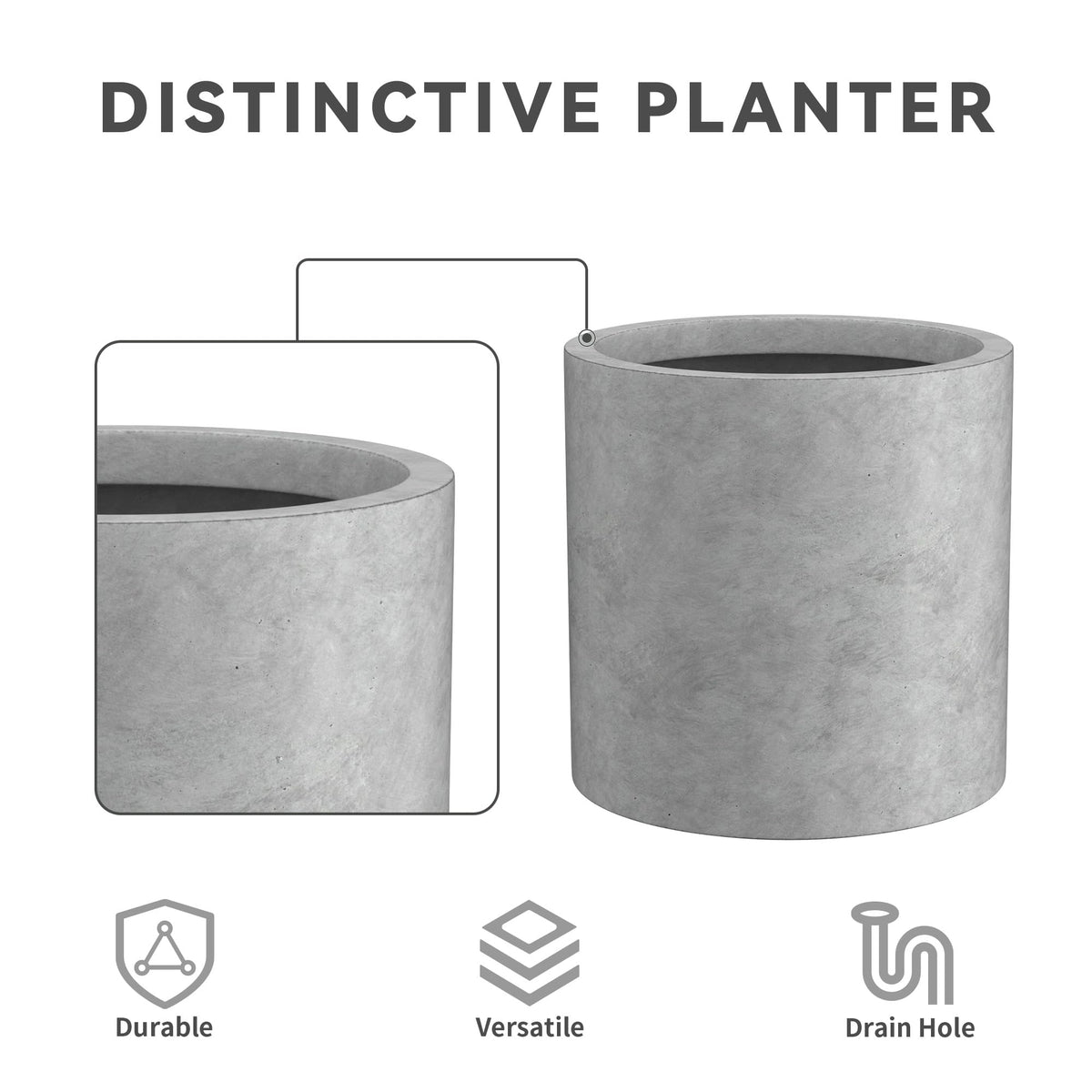Kante 9.8" Dia Round Concrete Planter, Modern Style Large Cylindrical Plant Pot with Drainage Hole and Rubber Plug for Indoor Outdoor Patio, Natural Concrete