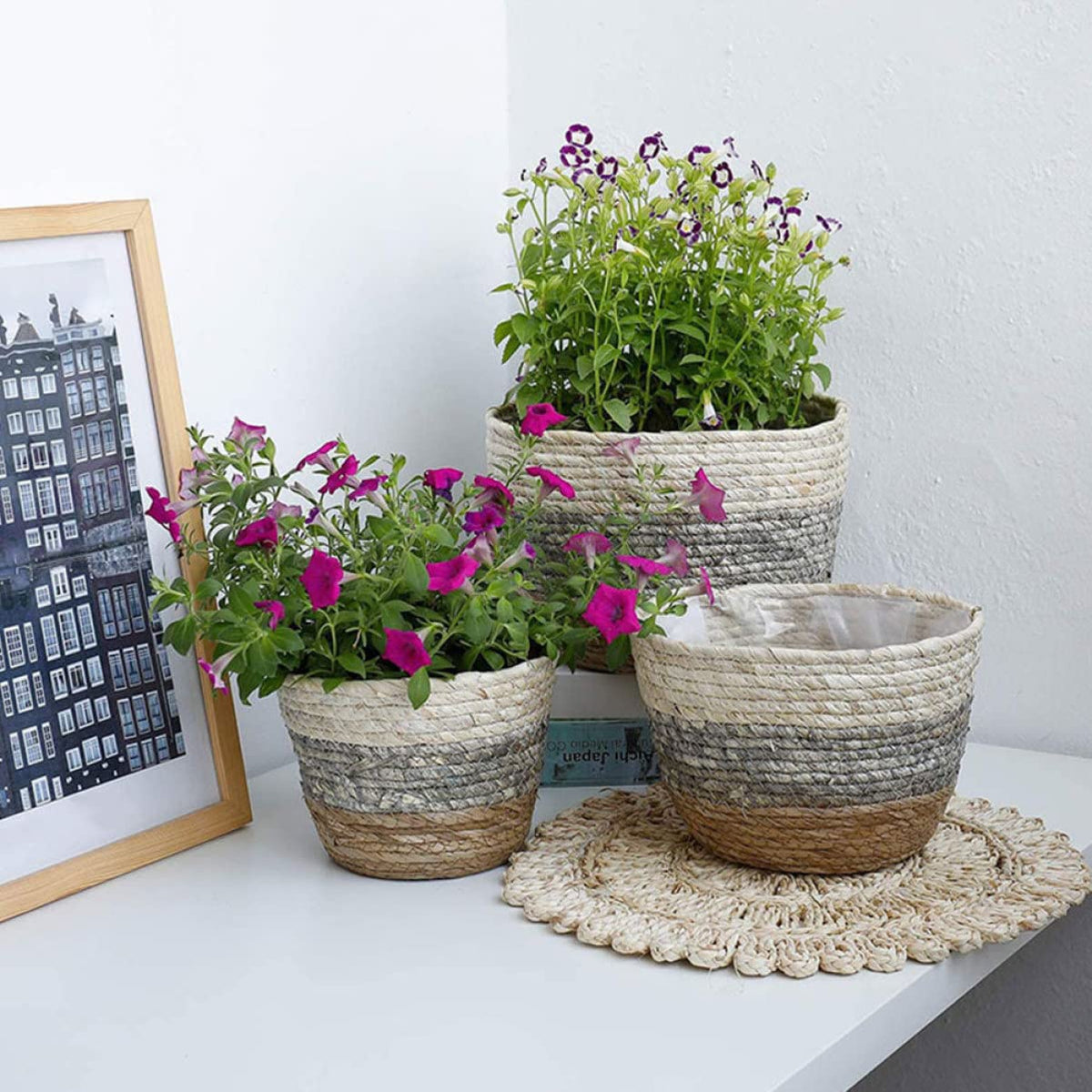 Kisangel 2pcs Flower Basket Woven Planter Plant Pots Indoor Plant Basket Multi-Purpose Woven s for Plant Multi-Purpose s Straw Flower Pot Girl Grass