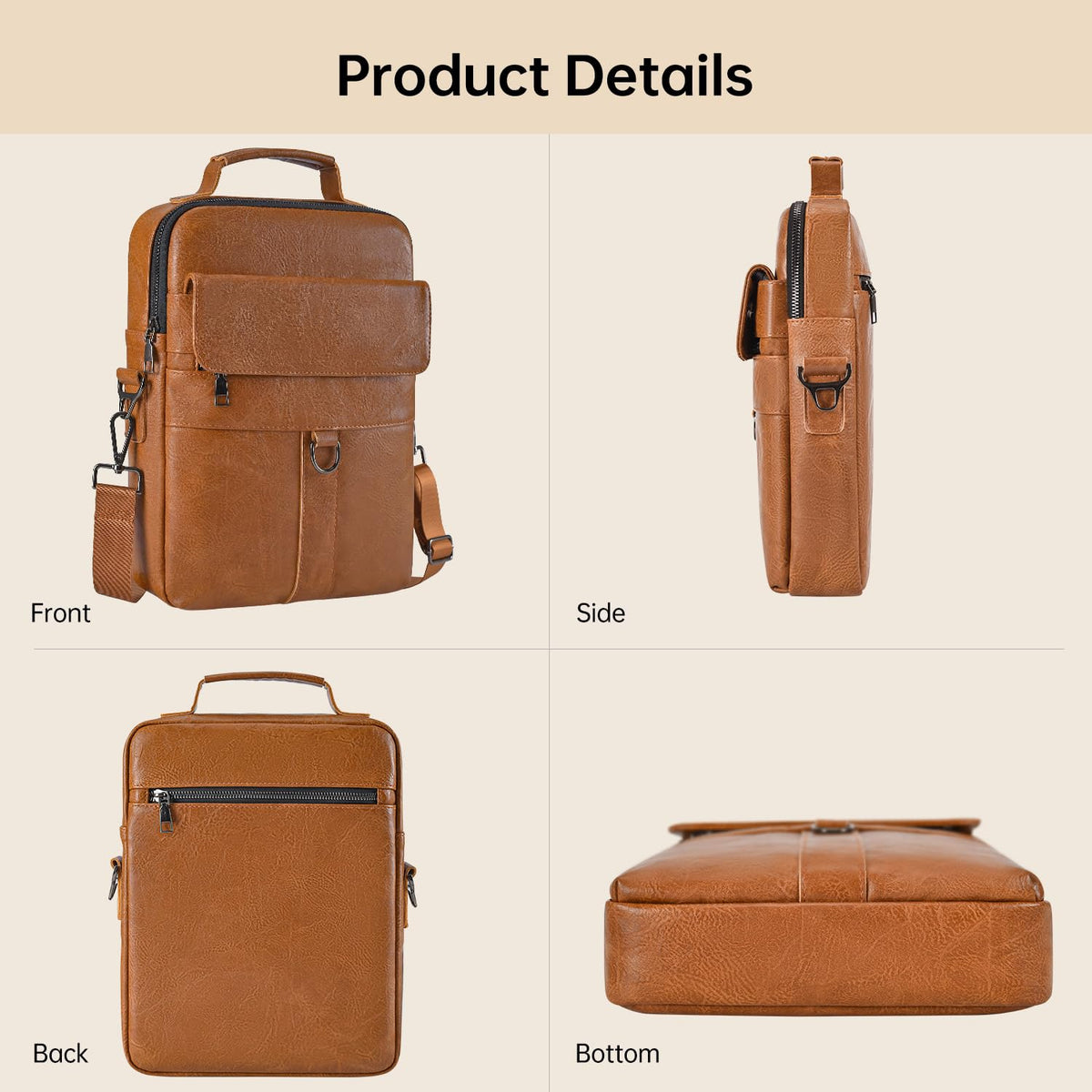 13 Inch Laptop Shoulder Bag Leather Briefcase for 2026 Macbook Neo A18, Macbook Air 13" M5 M4 M3 /Macbook Pro 14" M5 M4, iPad Air 13"/Pro 13" M5 M4, Vertical Laptop Sleeve Messenger Computer Bag,Brown