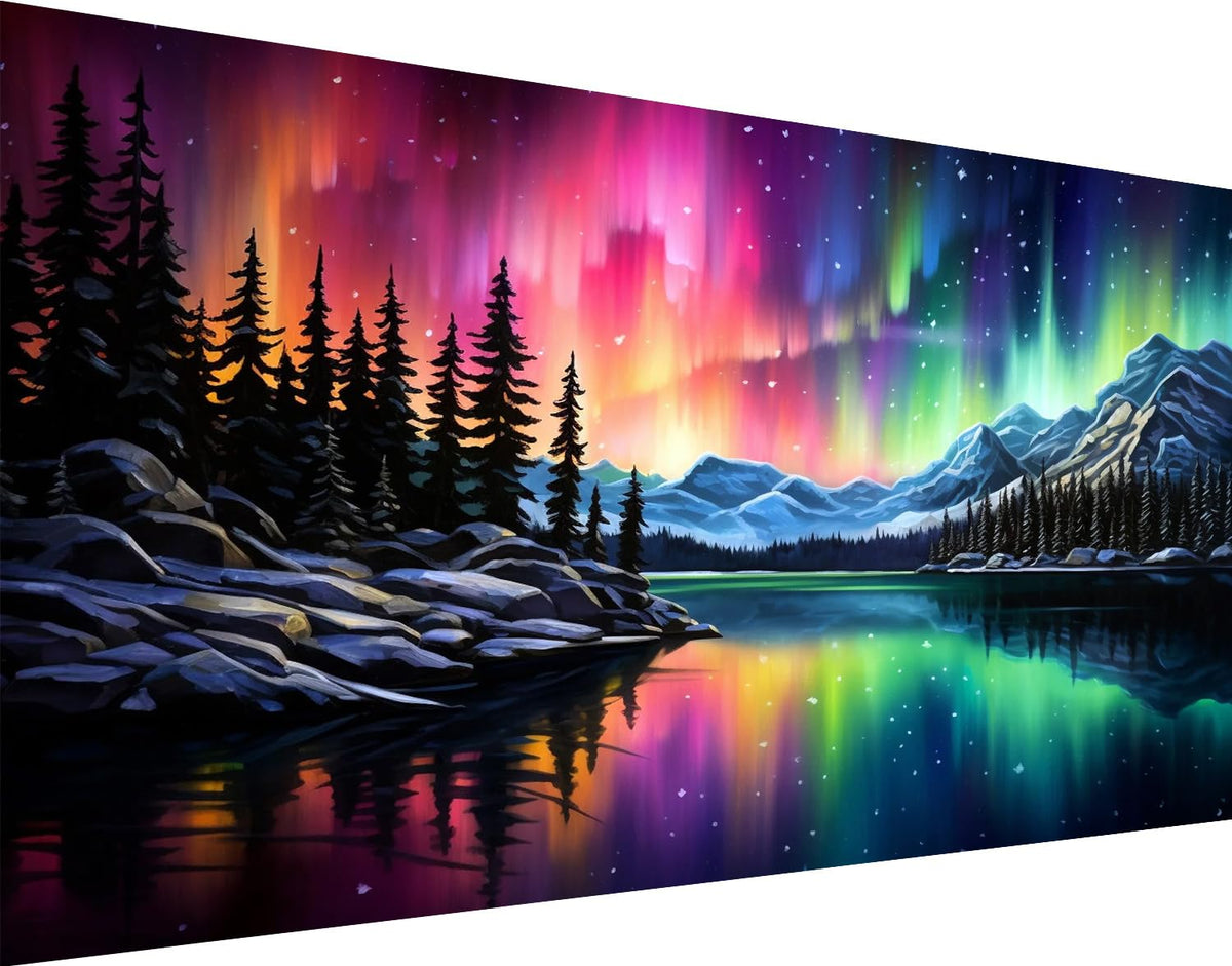 mrpwnle Northern Lights Diamond Art Painting Kits for Adults-5D Large Size Aurora Diamond Art Painting for Beginners, DIY Round Full Drill Aurora Landscape Gem Art Crafts Kits 27.6x15.8in