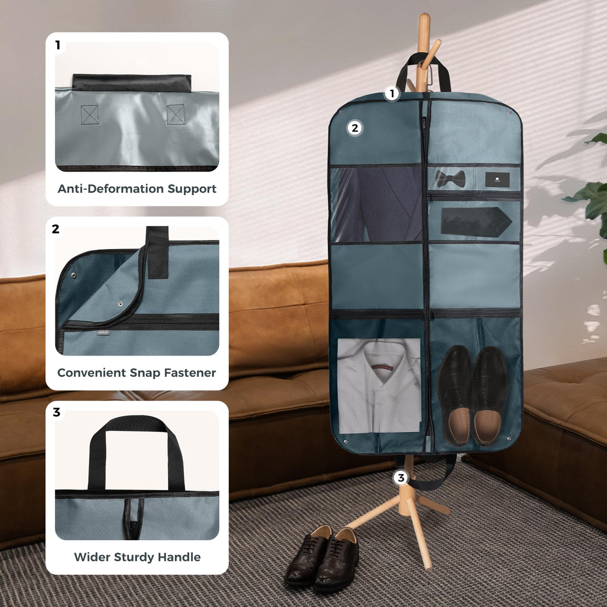 pack all 43" Premium Gusseted Travel Garment Bag, Heavy Duty Hanging Suit Bag, Foldable Dress Bag for Closet Storage, Suit Cover Protector for Clothes Shirts Dresses Coats(Grey)