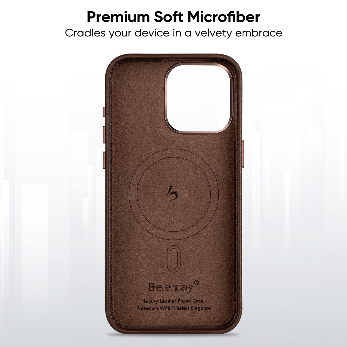Belemay Compatible with iPhone 15 Pro Max Leather Case, Compatible with MagSafe - Luxury Tumbled Leather - Metal Buttons & Lens Protector - Slim Fit&Durable - Distinctive Texture (6.7-inch) - Brown
